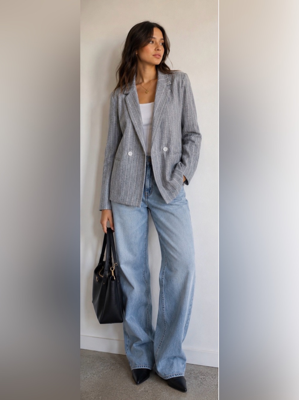 TWIK by Simons Women’s Gray Pinstripe Double Breasted Blazer Workwear, Size L